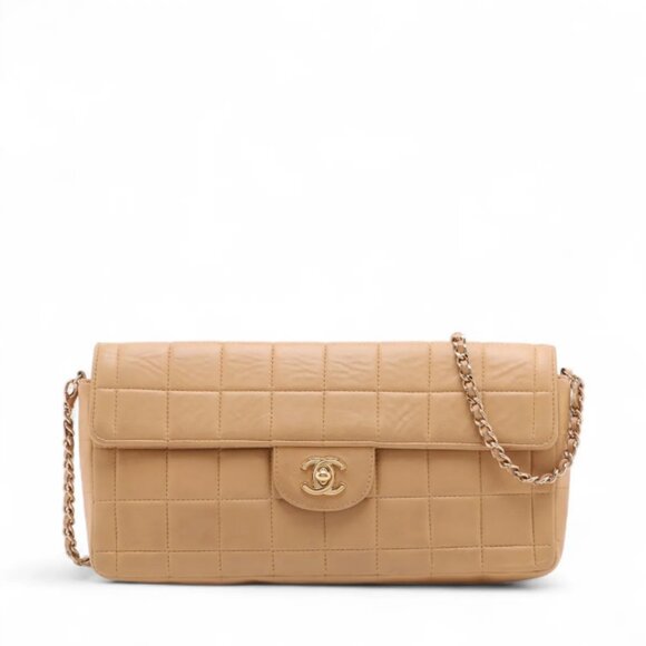 Chanel Chocolate Bar Lambskin Chain Shoulder Bag Beige - Picture 1 of 10